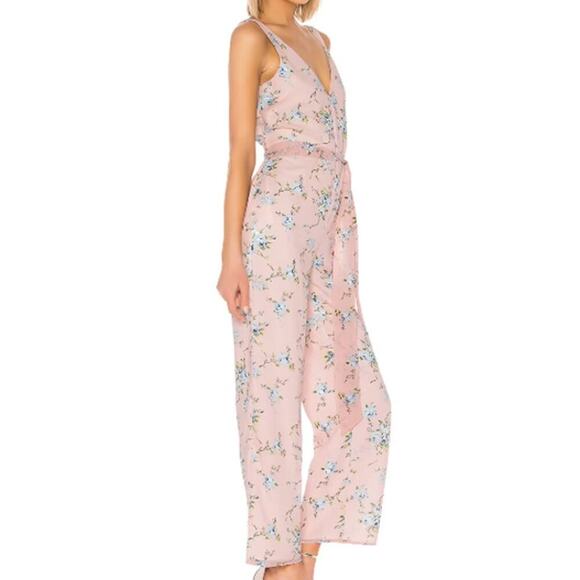 New LPA Alina Light Pink Floral Wide Leg Belted Jumpsuit - Picture 2 of 10